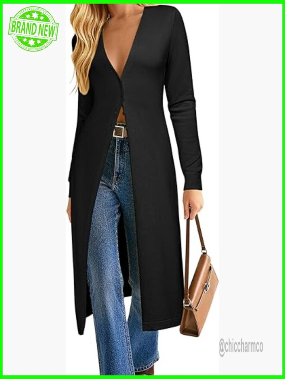 Long V-Neck Button Up Cardigan Sweater Maxi Duster Coat